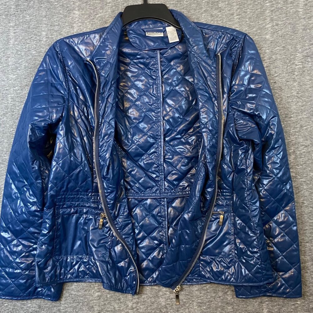 Chico's Blue Quilted Zip Up Jacket Womens Size 2 (Size Large) Lightweight Soft - Picture 4 of 6